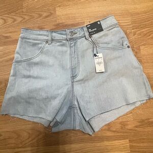 Express Soft Blue Curvy Mom Denim Shorts